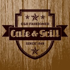 Vintage Cafe & Grill Label on Aged Wood