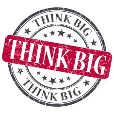 Think Big red grunge round stamp on white background