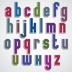 Vector geometric alphabet bold and condensed font in retro post N2