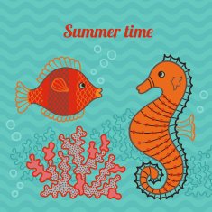 Greeting card with sea animals N2