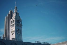 clock on a high rise building, usa, california, san francisco