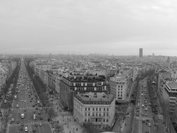 panoramic view of modern Paris in black and white image