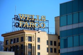 sign on the roof of the building