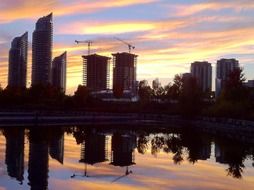 toronto skyscraper silhouettes sunset landscape