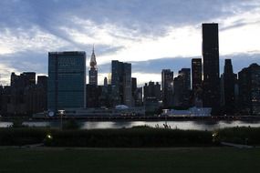 River in the city on skyline