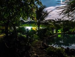 pond near the house at full moon