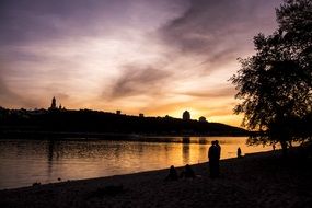 the dnieper river in kiev during sunset