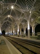 modern railway station at night, Portugal