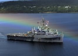 Military ship in a sea