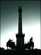 black silhouette of the monument in the square of heroes in budapest