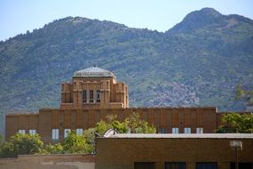 landscape of a business center in the city and mountains