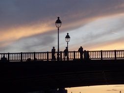 twilight over the bridge in paris