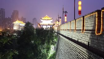 wall in yellow lights in china