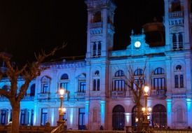 city hall of san sebastian at night