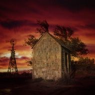 abandoned house at sunset