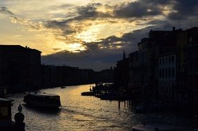 water channel in venice at sunset