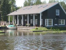 house water terrace river wood