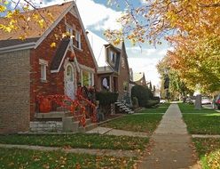 scenic alley with old colorful houses at fall