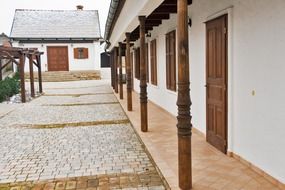 building with wooden columns