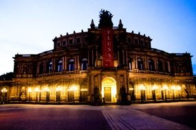 opera house in backlight at night in dresden