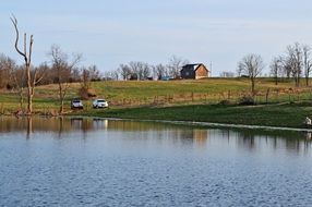 landscape of hut for fishermen by the lake