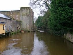 dirty canal near the stone wall