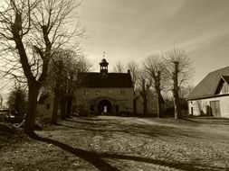 old castle in winter landscape, germany, stormarn, jersbek