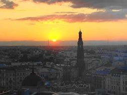 orange sunset over Kazan in Tatarstan