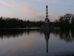 Tower on the banks of the pond