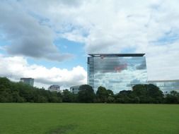 distant view of the building in the clouds