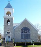 church in the village on a clear sunny day