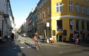 cyclist rides on the road in copenhagen
