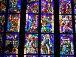 drawings on stained glass windows in the church