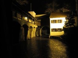 historically city wall in a dark