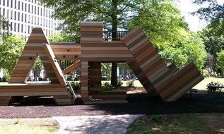 modern wooden sculpture in the park of Atlanta, United States