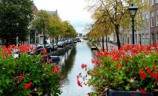 landscape of beautiful water canal in amsterdam