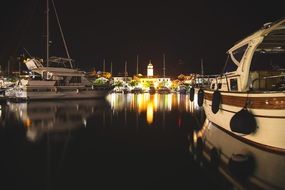 yachts in skradin port at night