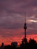 berlin tv tower red sunset