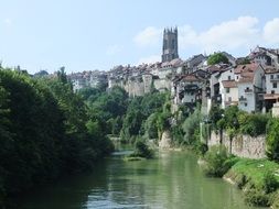 green river along the old town fribourg, switzerland