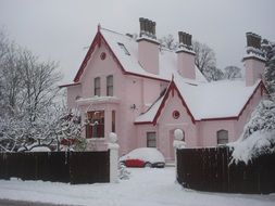 pink house in london in winter