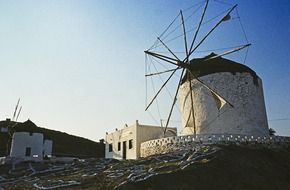 traditional windmill at sky, greece, somaia