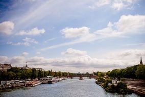 landscape of seine river in city at summer, france, paris