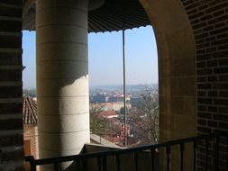 city view from the building with columns