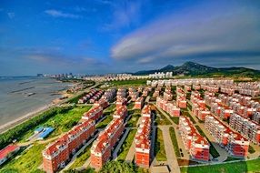 View from above of the rows of houses