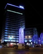 illuminated bilbao buildings in spain