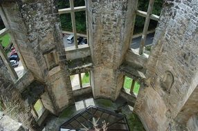 wall with windows, interior of destroyed building, luxembourg