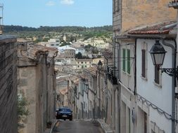 landscape of car on old alley, spain, mallorca, algaida