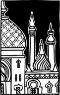 black and white drawing of an islamic mosque
