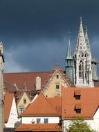 roofs of the old town in Ulm on a background of storm clouds