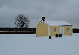small house in snow